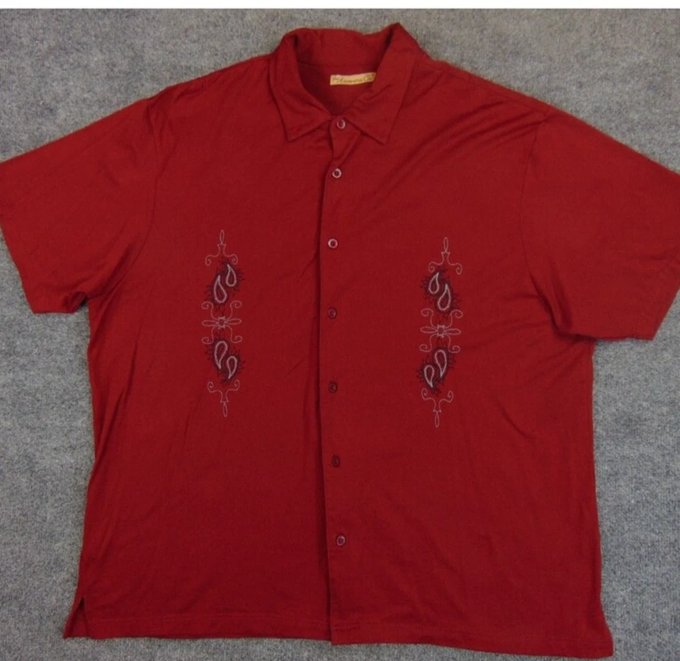 Camisa Havanera Co Para Hombres 2XL Roja Bordada Guayabera Manga Corta Botón Delantero Foto 2 de 4