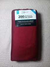 Mainstays Twin Size Flat Sheet Dark Red 200 Thread Count NIP Cotton 