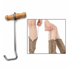 Wooden Handle Boot Hook Puller Adults Comfortable Gripping for Cowboy Boots