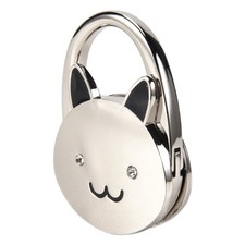 Black Cartoon Foldable Silver Tone Handbag Hook Antislip Rubber Base I6W24550