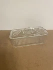 Vintage Federal Glass Clear Ribbed Rectangular Refrigerator Dish With Lid