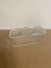 Vintage Federal Glass Clear Ribbed Rectangular Refrigerator Dish With Lid