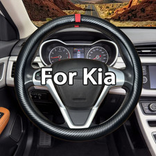 For Kia Black Steering Wheel Cover Nappa Leather Breathable Anti-slip For Kia Black Steering Wheel Cover Nappa Leather Breathable Anti-slip