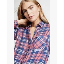 Rails Women’s Hunter Plaid Button-Down Shirt in Pink Indigo White-Size Small