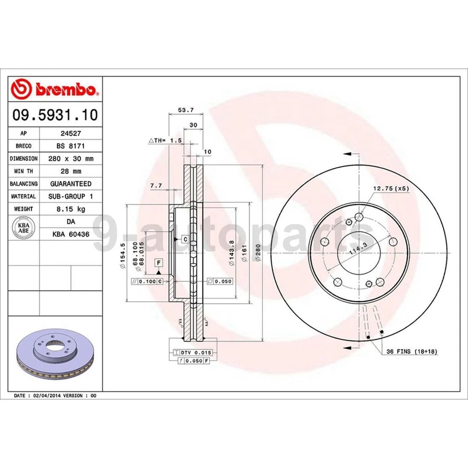 Rotores de freno de disco delanteros traseros Brembo OE para Nissan 300ZX 1990-1996 Foto 2 de 4