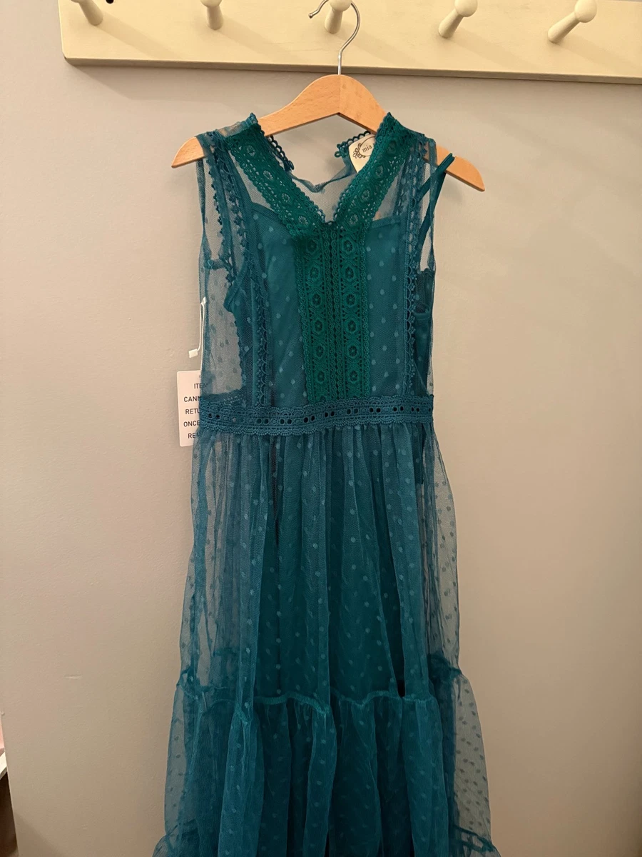 green emerald velvet dress Joyfolie Girls Jenny Maxi Boho Dress in Eucalyptus, Size 7
