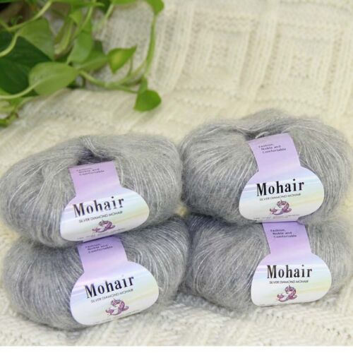 Sale 4BallsX25gr Fluffy Lace Mohair Warm Shawl Rugs Hand Knit Crocheted Yarn 13