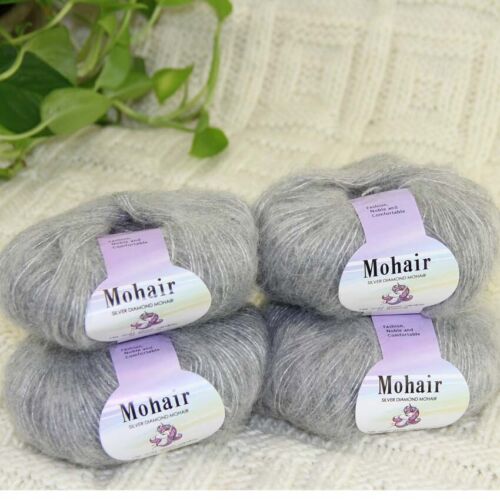 Sale 4BallsX25gr Fluffy Soft Mohair Lace Shawl Rugs Blankets Crocheted Yarn 13 - Photo 1 sur 12