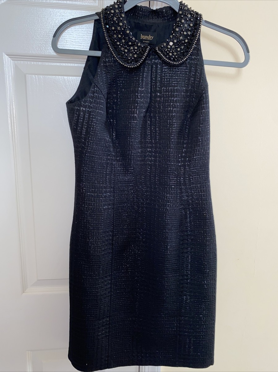 black beaded collar dress Calvin Klein Womens Black Beaded Collar Sleeveless Sheath Dress, Size 2