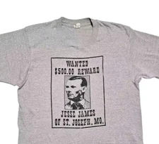 Vtg 90's Jesse James Screen Stars Shirt Wanted Reward Mens M Outlaw Bank Robber