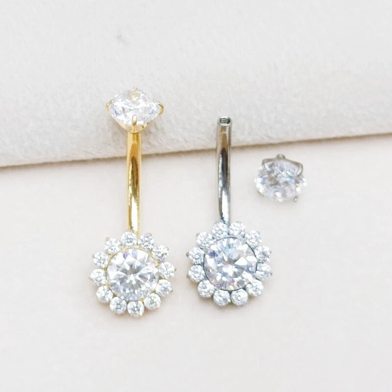 Piercing corporal ombligo brillo circonita cúbica redondo titanio 10 piezas G23 14Gx10x5/8 mm Foto 3 de 3