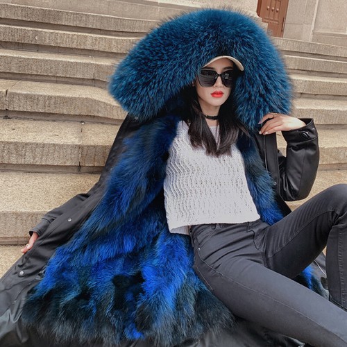 Winter Women's Genuine Raccoon Fur Collar/Liner Coats Long Parka Jackets Outdoor - Picture 5 of 40