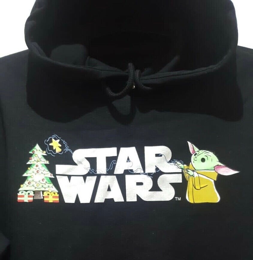 Disney Star Wars Christmas Tree Print Baby Yoda Front Pocket Men Hoodie Medium image 6