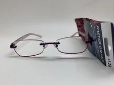 E112 Foster Grant Daniella 1.25  Purple Women Rimless Reading Glasses  READERS