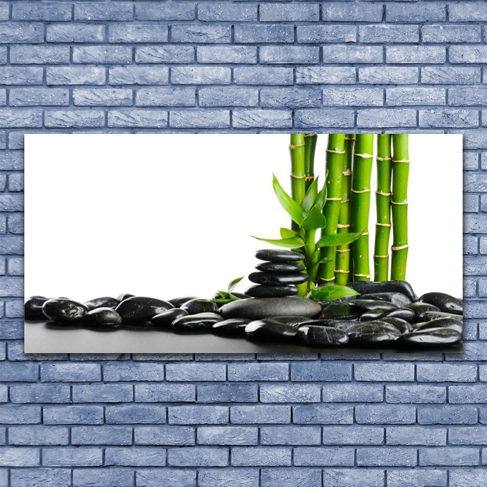 Tableau plexiglas bambou et pierres zen 140x70 cm pour decoration murale salon