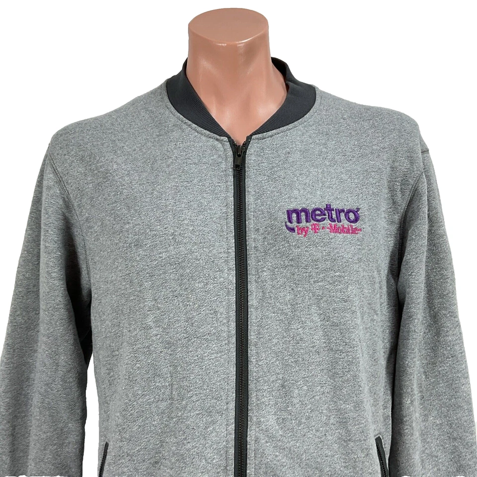 Chaqueta Metro by T-mobile Para Hombre Talla L Gris Logo Bordado Cremallera Completa New Era Bomber Foto 3 de 4