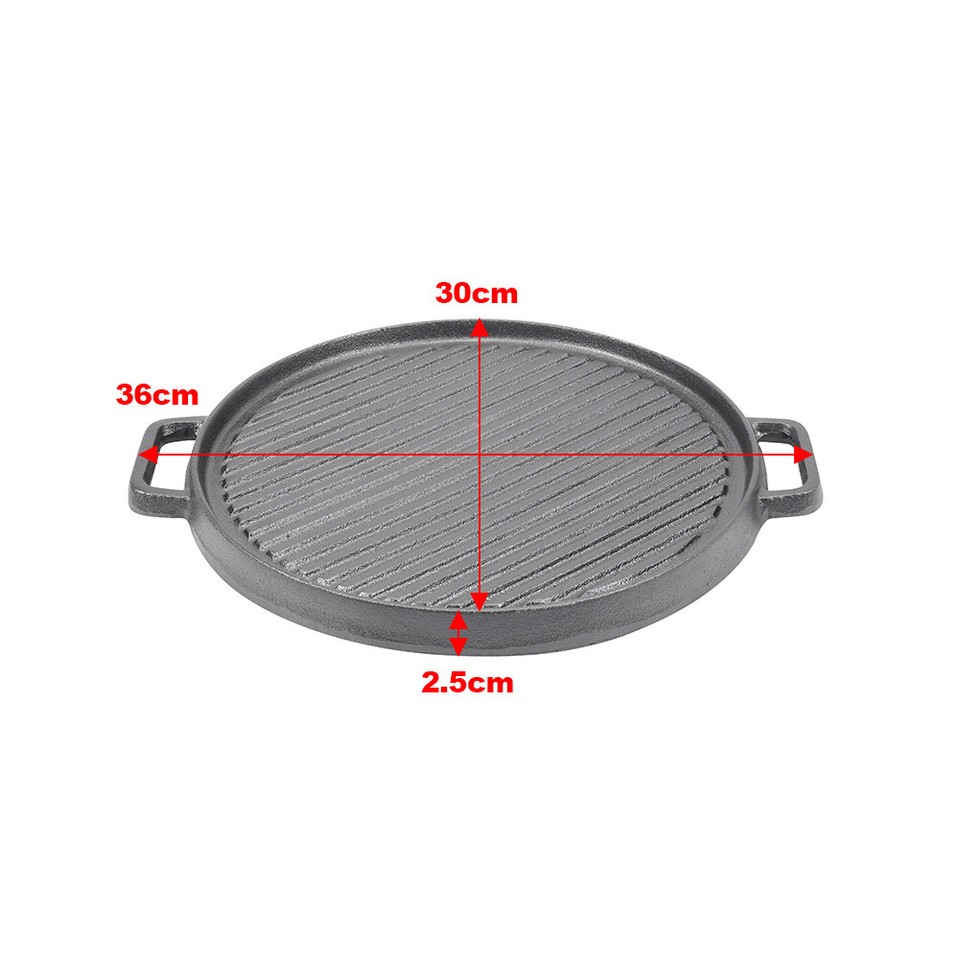 Cast iron Round Skillet Griddle Baking Tray DoubleSided BBQ Steak
