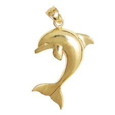 New 14k Yellow Gold Dolphin Pendant