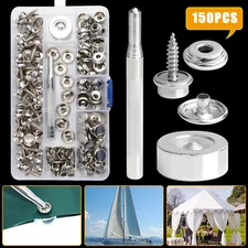 150X Snap Fastener Button Kit Stainless Steel Boat Canvas Screw Press Stud Cover