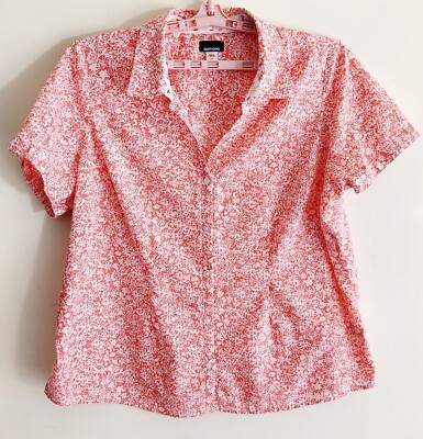 BASIC EDITIONS Womens 2X Woven Button-down Woven SS Shirt Pink Floral Pattern