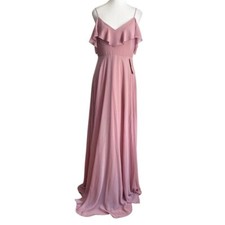 NWT JENNY YOO COLLECTION OLD PINK COLD SHOULDER FLUTTER CHIFFON BRIDESMAID DRESS