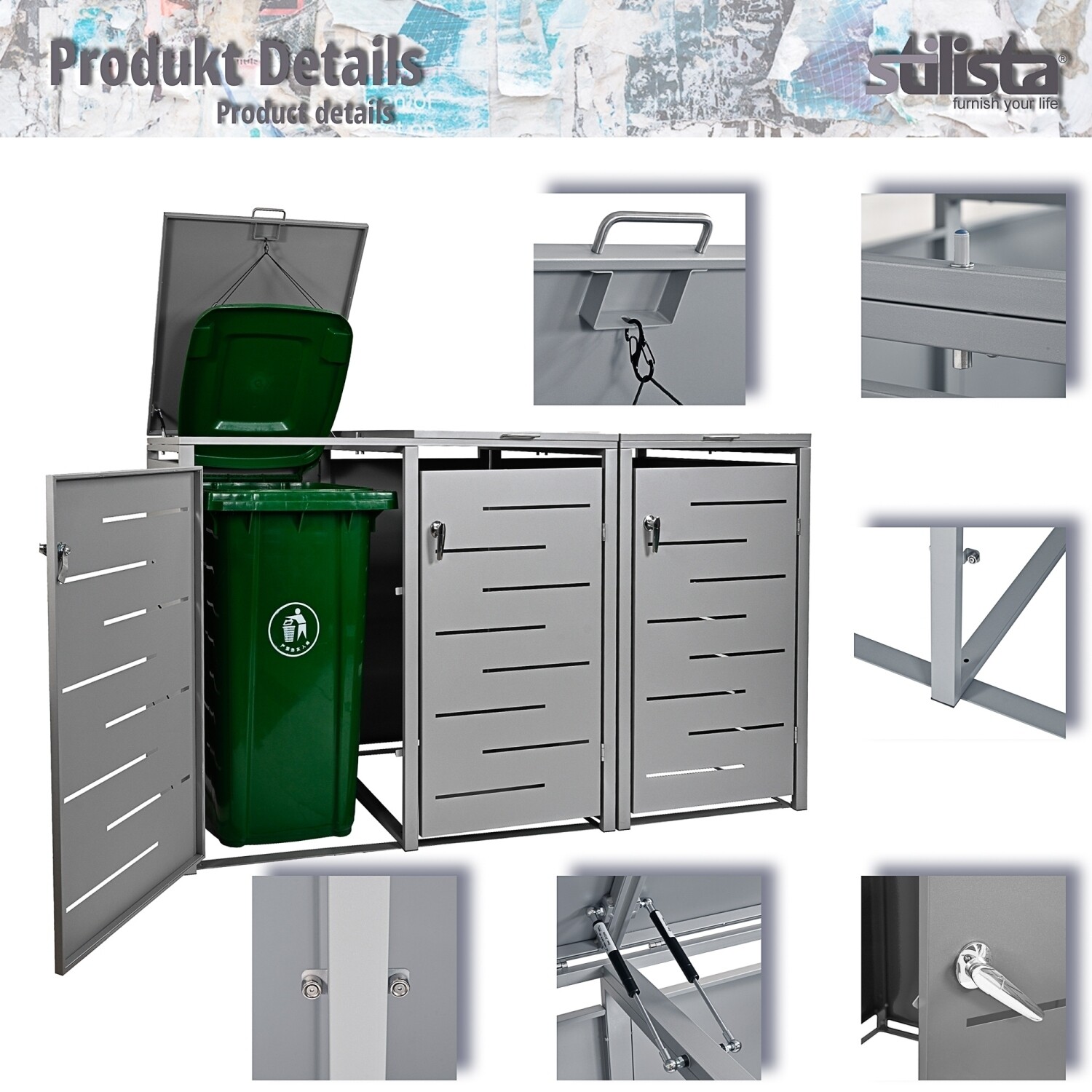 Mülltonnenbox Müllbox 3 Mülltonnenverkleidung Mülltonnenhaus Metall je 240 L - Bild 6 von 35