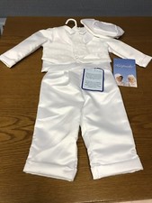 New Boys Keepsake  Christening Suit w/ Hat Tie Vest Pants Satin Sz 24 Months NWT