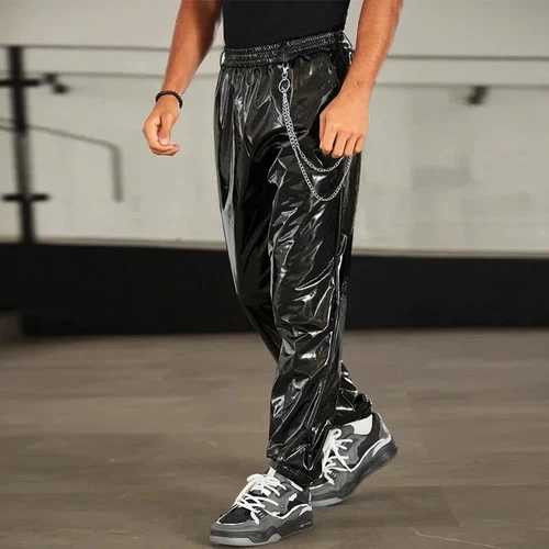 Pantalones linterna de charol brillante informales sueltos elásticos de hip hop para hombre - Imagen 9 de 9