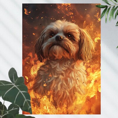 Shih Tzu Hund in Flammen Poster Schöne Wanddeko Dekoration