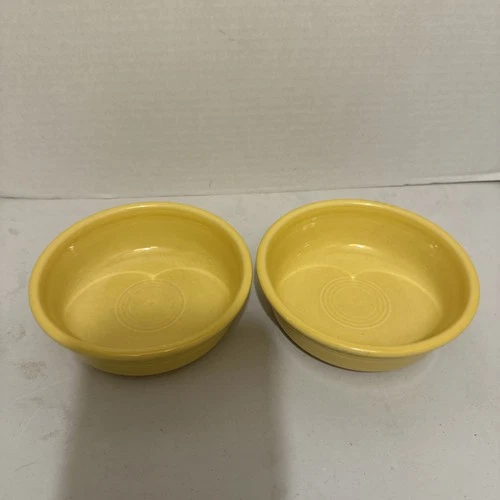 2 Vtg 1950s Fiesta Homer Laughlin 5" Fruit/Dessert DAFFODIL Yellow Bowls