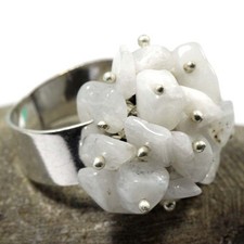 Cluster Rainbow Moonstone 925 Silver Plated Beaded Gemstone Ring US 5 MJ