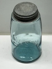 Quart Size MASON Shepherd Hook Fruit Canning Jar Zinc Lid Ball Blue!! Great Deco