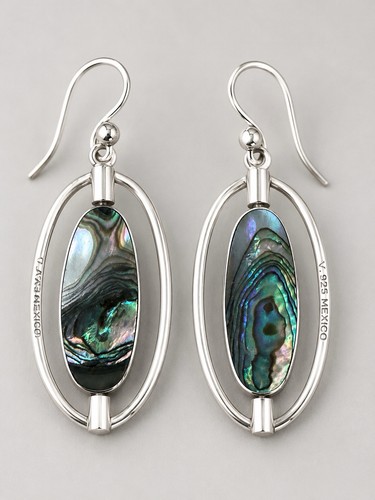 Sterling Silver 925 Mexico Abalone & Black Onyx Reversible Dangle Earrings