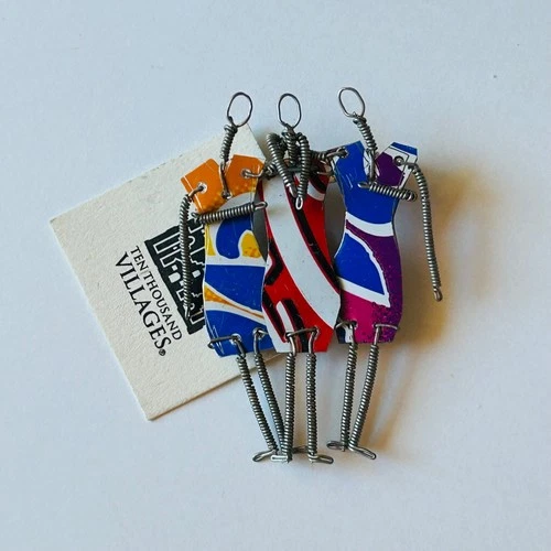 Ten Thousand Villages Brooch, 3 Women, Found Materials, Artisan Made