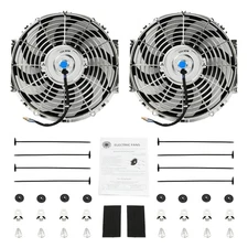 2PCS Chrome 12" Curved Blade Fan Push Pull Electric Radiator Cooling Mount Kit