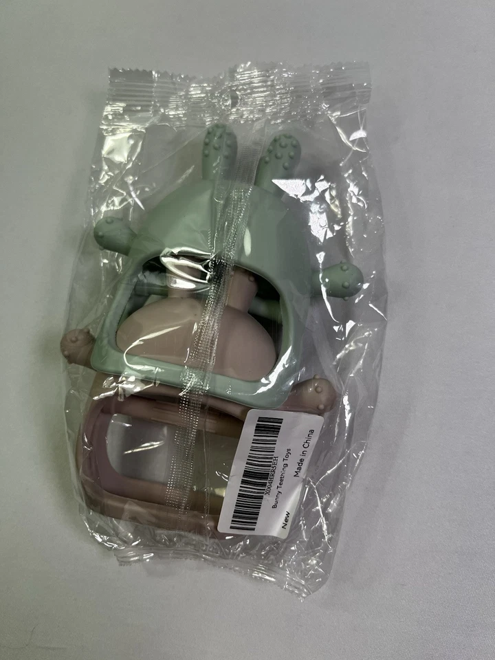 NWT-Bunny Teething Mitten For Babies 0-6M, Pack of 2, Green & Pink - Image 2 of 4