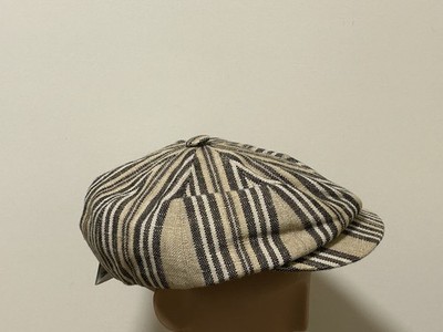 Anthony Peto Hat Mens Large 59 cm Natural/Black Stripes Cap Made in France