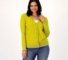 Candace Cameron Bure Surfside Button-Front V-Neck Cardigan Size XS Olive A516600