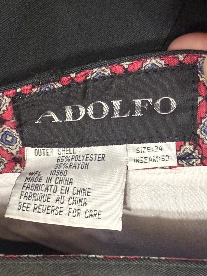 Adolfo 男式裤子 34x30 码,黑色,正装裤 41 英寸长 — 第 4/4 张图片