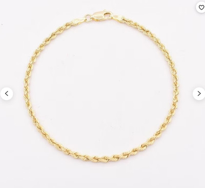 10k Gelbgold 7'' massives diamantgeschliffenes Seil Kette Armband 2,5 mm 2,4 Gramm