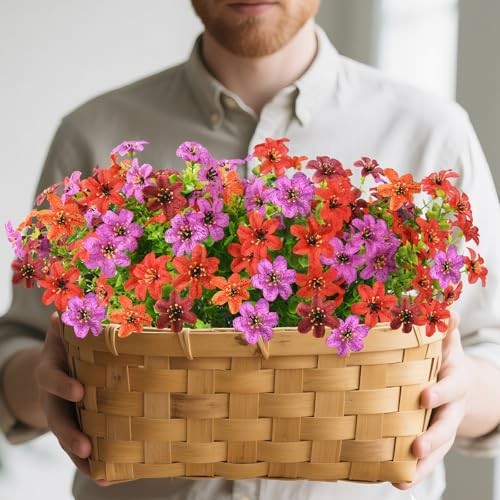 Artificial Flowers for Outdoor Decor 12 Pcs Faux Flowers UV Resistant Multi2 - Picture 5 of 7