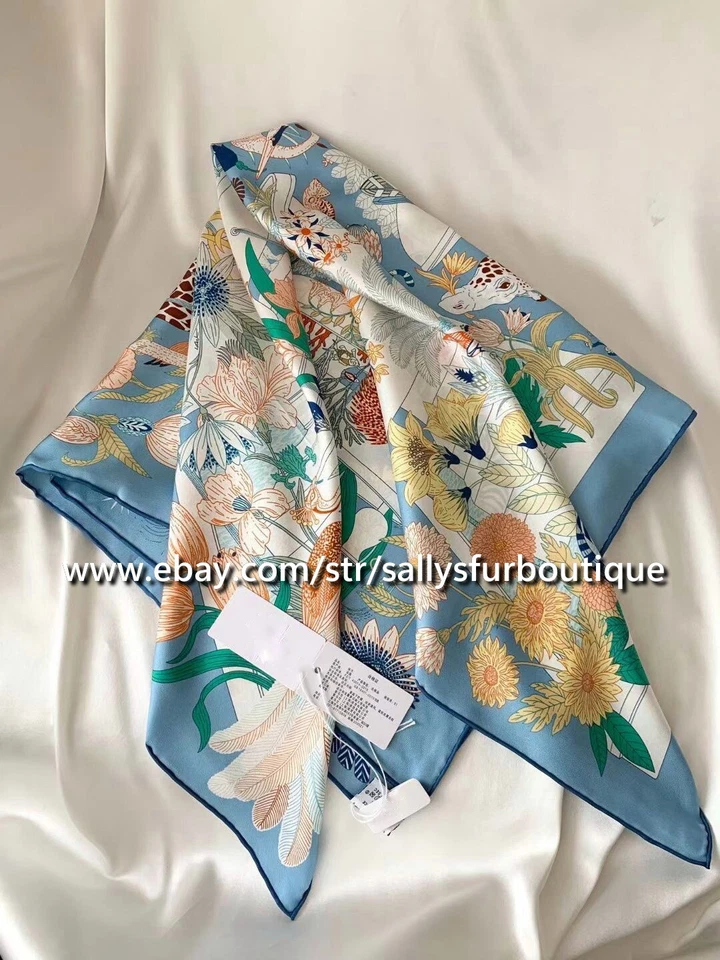 Sallys Boutique  14 ~ 18 Momme Twill Silk Wrap Scarf Animals Print Shawl 35" - Image 3 of 4