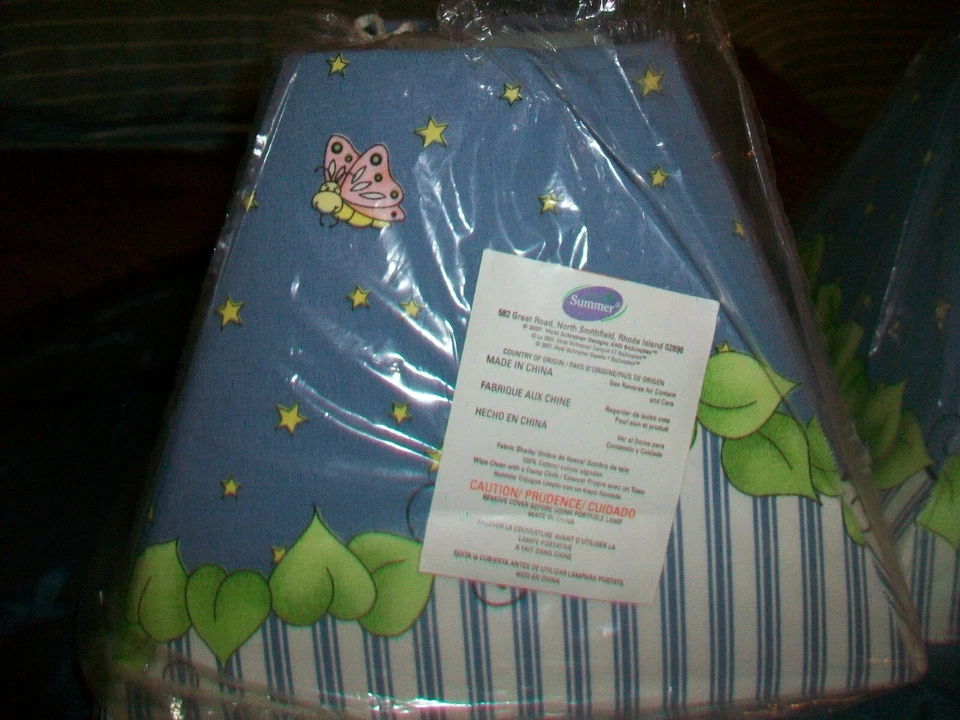 Summer blue white green stripe floral lamp shades 2 - Image 2 of 4