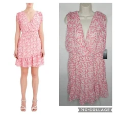New Womens BCBG Paris Cinched Waist Ruffle Chiffon Dress Vacation Floral XXL 20