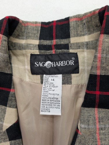 Sag Harbor Vintage Women's Linen Blend Blazer Jacket Size 14 Plaid - Picture 4 of 14