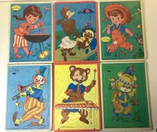Lot 6 1950's VTG Children's PUZZLES Poodle Pups Fishing Clown Bear BUILT RITE