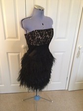 M&S black feather lace cocktail party wedding guest evening dress UK 10 BNWT