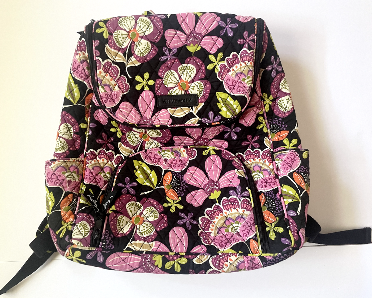Vera Bradley Quilted Double Zip Backpack Heather Floral Purple Pirouette  Pink