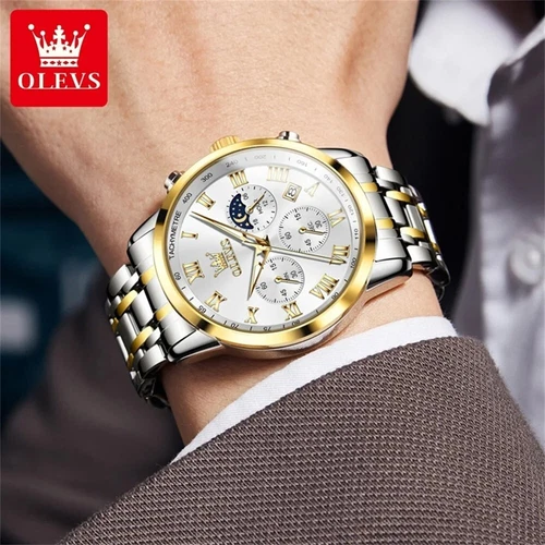 OLEVS Wasserdichte Leuchtende Quarzuhr Herren Business Luxus Armbanduhr Geschenk - Bild 9 von 16