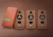 Mio Marino Leather Monogrammed Ringlet Alphabet Letter initial Keychains Keyring